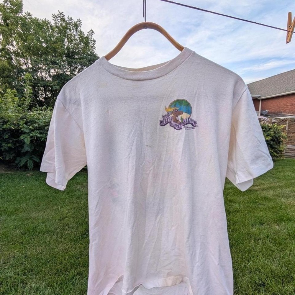 Vintage Jerzees Purple Moose Saloon Ocean City MD T-Shirt White‎ L Made in USA